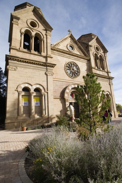 USA, New Mexico, Santa Fe, The front of the Cathedral Of St Francis
