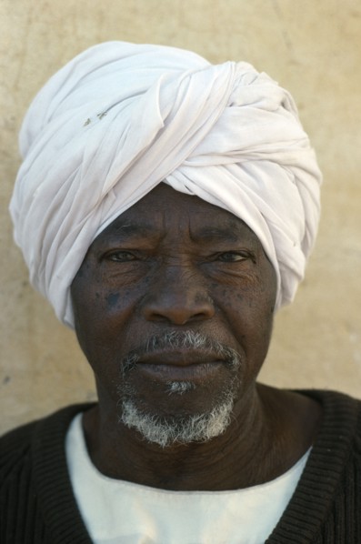 SUDAN, People, Men, Head and shoulders portrait of Chadian refugee man.