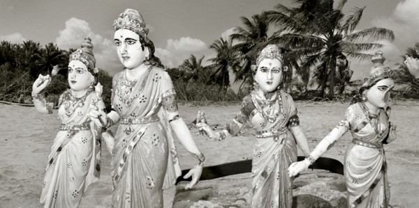 INDIA, Tamil Nadu, north of Auroville, Statues torn away from a nearby Hindu temple by the Indian