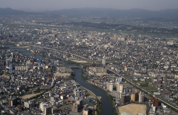 JAPAN, Kyushu, Fukuoka, Aerial view over largest city on the most southernmost of Japans four major