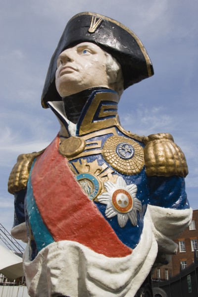 ENGLAND, Hampshire, Portsmouth, Ships figurehead of Admiral Lord Nelson in the Historic Naval