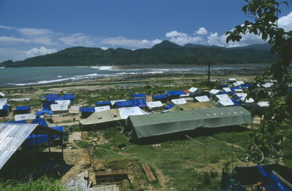INDONESIA, Tsunami, Aceh Province, Displaced peoples camp after December 2004.