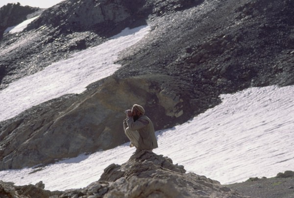 PAKISTAN, North West Frontier Province, Chitral, Hill tribe hunter with Tirich Mir in the