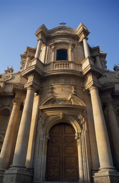 ITALY, Sicily, Noto, Church and Convent of San Domenico. Baroque golden sandstone facade with