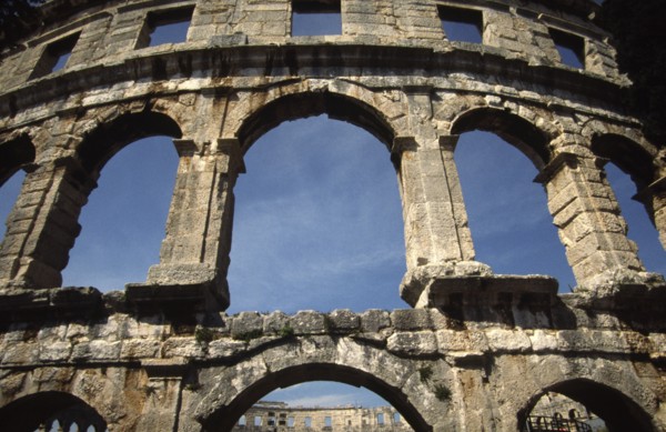 CROATIA, Istria, Pula, "Arches of Roman Arena, built towards the end of the 1st century BC. Capable