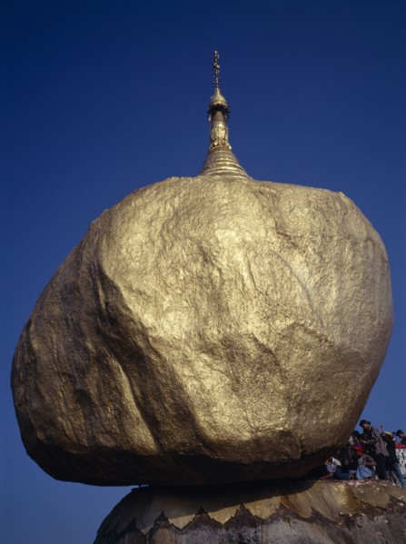 MYANMAR, Pegu, Kyaiktiyo Pagoda, "Worshippers at the Golden Rock Pagoda, historical Buddhist