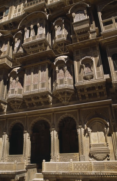 INDIA, Rajasthan, Jaisalmer, Patwon-ki-Haveli 1800-1860.  Sandstone house of wealthy merchant.