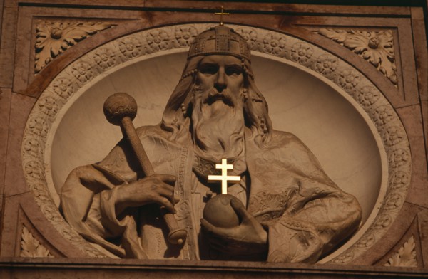 HUNGARY, Budapest, Basilica of St Stephen.  Detail of relief carving above entrance doorway.