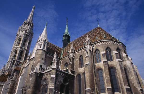 HUNGARY, Budapest, Castle Hill.  Matyas Church  nineteenth century exterior. Eastern Europe