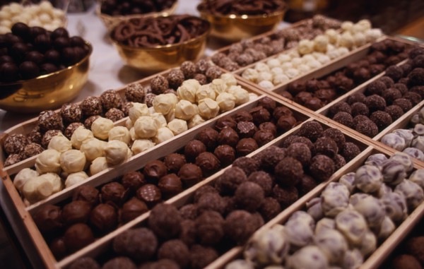 BELGIUM, Brabant, Brussels, Display of Belgian chocolates.