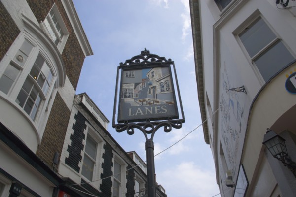ENGLAND, East Sussex, Brighton, Sign marking the entrance to the Lanes shopping area.