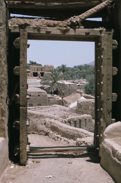 QATAR, Architecture, Old village seen through a carved doorway
