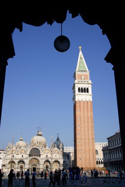 ITALY, Veneto, Venice, The Campanile and Basilica of St Mark in Piazza San Marco filled with