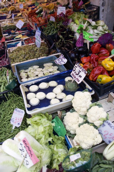 ITALY, Veneto, Venice, Fruit and vegetable stall in the Rialto market