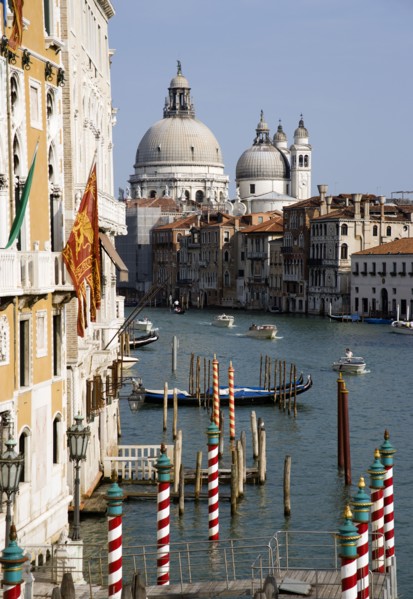 ITALY, Veneto, Venice, "The Byzantine church of Santa Maria della Salute with water taxis passing