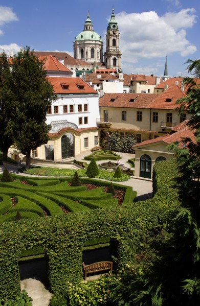 CZECH REPUBLIC, Bohemia, Prague, The Vrtba Gardens and the Baroque Church of St Nicholas in the