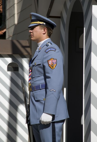 CZECH REPUBLIC, Bohemia, Prague, Sentry beside Guardbox at Prague Castle