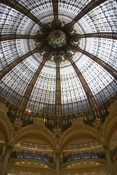 FRANCE, Ile de France, Paris, The Art Nouveau central glass dome of the Galeries Lafayette
