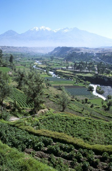 PERU, Arequipa, "Chachani Mountain, River Chili and valley."