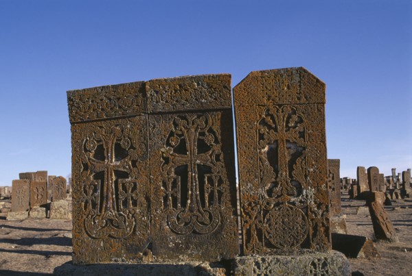 ARMENIA, Noradouz, Carved memorial stones or Khachkars dating from 13th century.