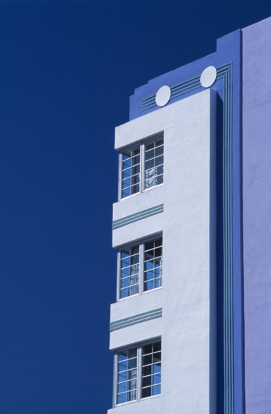 USA, Florida, Miami, South Beach. Ocean Drive. Art Deco Park Central Hotel exterior. Detail of side