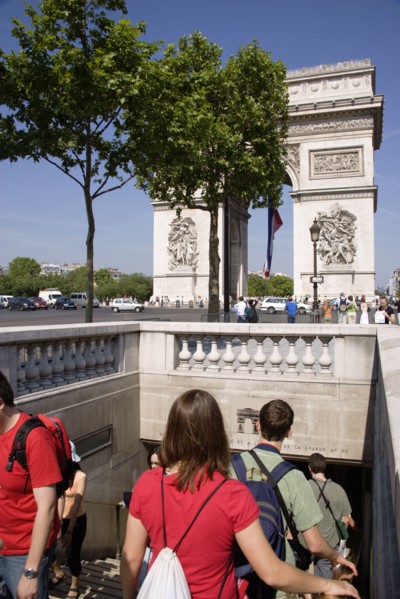FRANCE, Ile de France, Paris, Tourists entering the pedestrian tunnel under the Place de Charles de