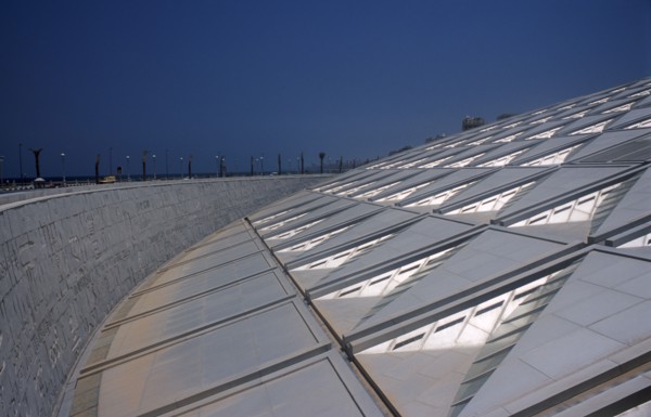 EGYPT, Nile Delta, Alexandria, "Bibliotheca Alexandrina modern library with detail of  interlocking