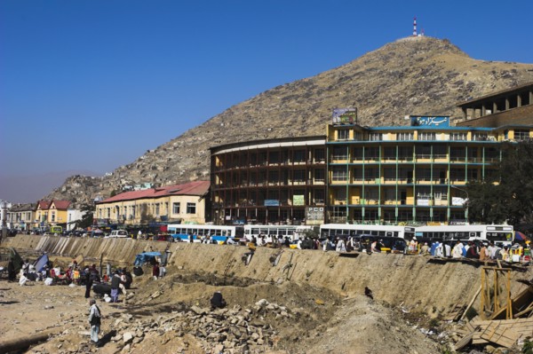 AFGHANISTAN, Kabul, Buildings on the banks of the Kabul river which in mid summer often dryes up