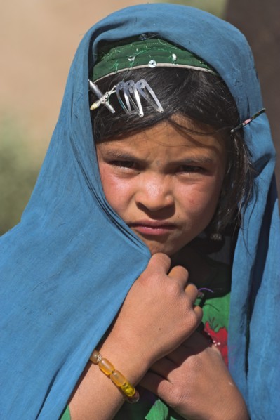 AFGHANISTAN, Ghor Province, Pal-Kotal-i-Guk, "Aimaq nomad camp, Aimaq girl