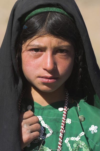 AFGHANISTAN, Ghor Province, Pal-Kotal-i-Guk, "Aimaq nomad camp, Aimaq girl