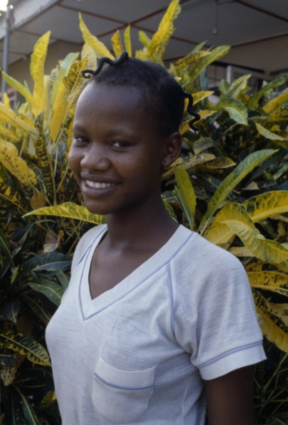 NIGERIA, People, Three-quarter portrait of smiling young Ibo girl