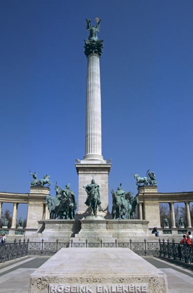 HUNGARY, Budapest, "Millennium Monument, including Hoseink Emlekere plinth, Heroes Square."
