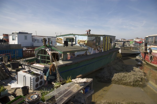 ENGLAND, West Sussex, Shoreham-by-Sea, "Houseboat moored along the banks of the river adur.  Former