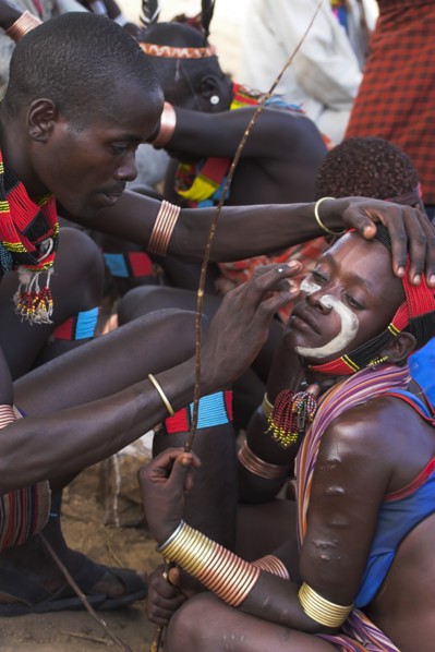 ETHIOPIA, Lower Omo Valley, Tumi, "Hama Jumping of the Bulls initiation ceremony, Face painting