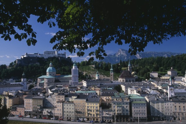 AUSTRIA, Salzburg, "City view from Hettwerr Bastion, part of the old city walls on Kapuzinerberg