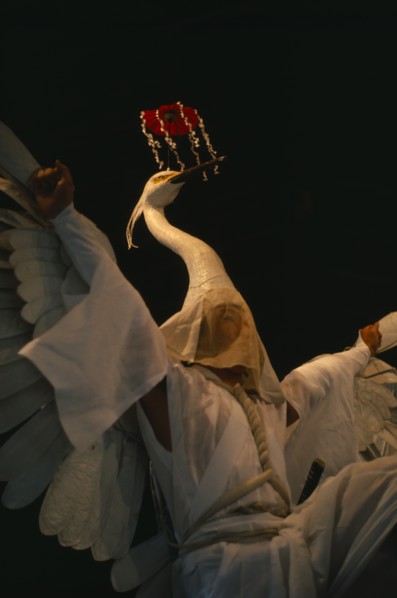 JAPAN, Honshu, Kyoto, "Gion District, Yasaka Shrine.  Performance of the Dance of the White Herons
