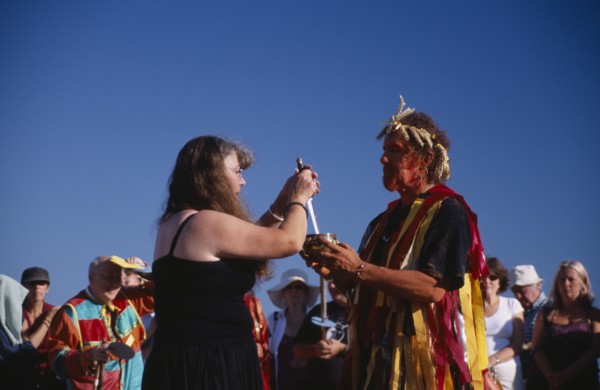 ENGLAND, East Sussex, Eastbourne, Pagans celebrating the Lammas Day festival in August.
