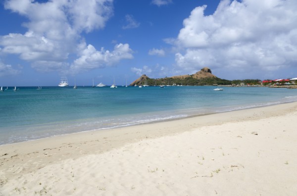 WEST INDIES, St Lucia, Gros Islet , Pigeon Island National Historic Park seen from a nearby beach