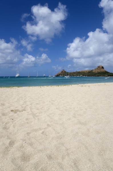 WEST INDIES, St Lucia, Gros Islet , Pigeon Island National Historic Park seen from a nearby beach