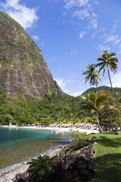 WEST INDIES, St Lucia, Soufriere , Val des Pitons The white sand beach at the Jalousie Plantation