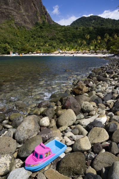 WEST INDIES, St Lucia, Soufriere , Val des Pitons The white sand beach at the Jalousie Plantation