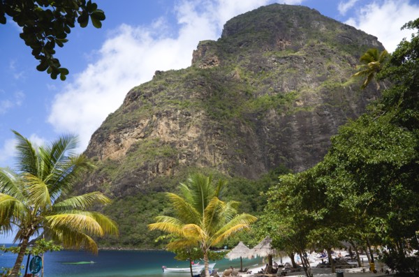WEST INDIES, St Lucia, Soufriere , Val des Pitons The white sand beach at the Jalousie Plantation