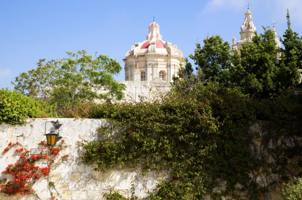 MALTA, Mdina, The Silent City. The dome of 17th Century Saint Pauls Cathedral designed by architect