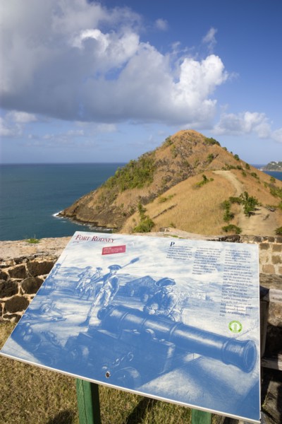 WEST INDIES, St Lucia, Gros Islet , Pigeon Island National Historic Park Signal Hill seen from Fort