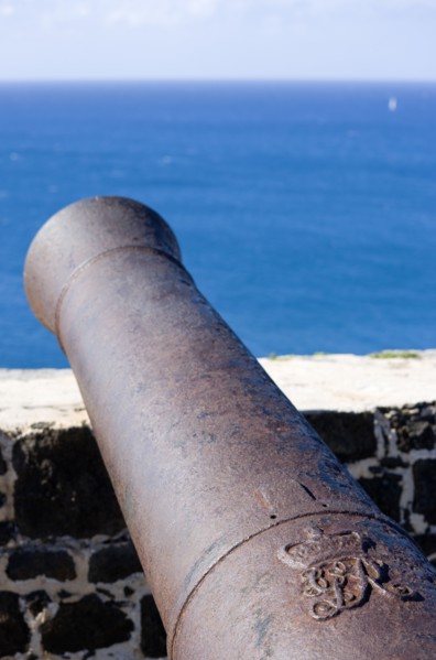 WEST INDIES, St Lucia, Gros Islet , Pigeon Island National Historic Park Cannon at Fort Rodney