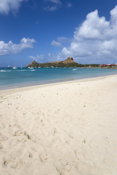 WEST INDIES, St Lucia, Gros Islet , Pigeon Island National Historic Park seen from a nearby beach