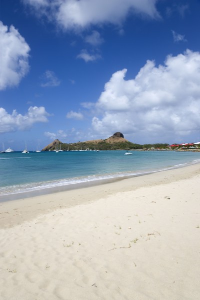 WEST INDIES, St Lucia, Gros Islet , Pigeon Island National Historic Park seen from a nearby beach