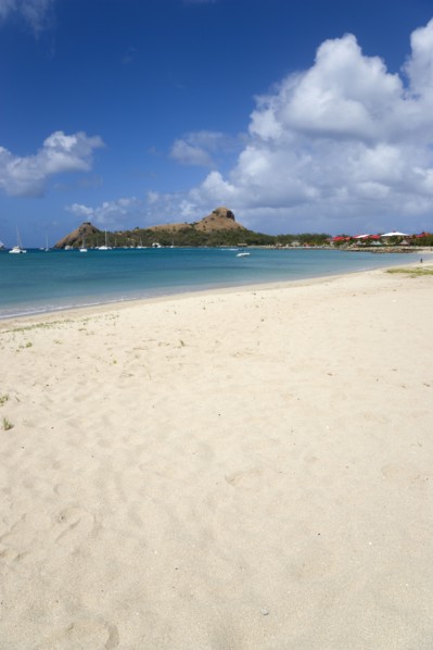 WEST INDIES, St Lucia, Gros Islet , Pigeon Island National Historic Park seen from a nearby beach