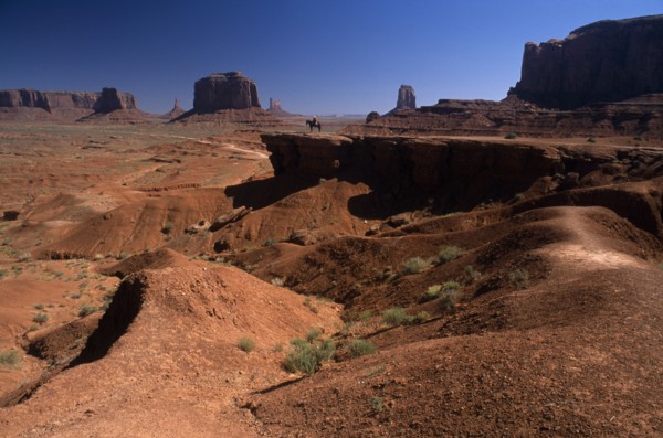 USA, Arizona , Monument Valley, "John Ford Point on Valley Drive with lone figure on horseback