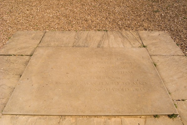 ENGLAND, East Sussex, Battle, Battle Abbey. Plaque marking the spot where King Harold fell in the